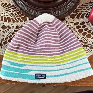 Patagonia Kids Beanie - Purple, Green, and Blue Stripes